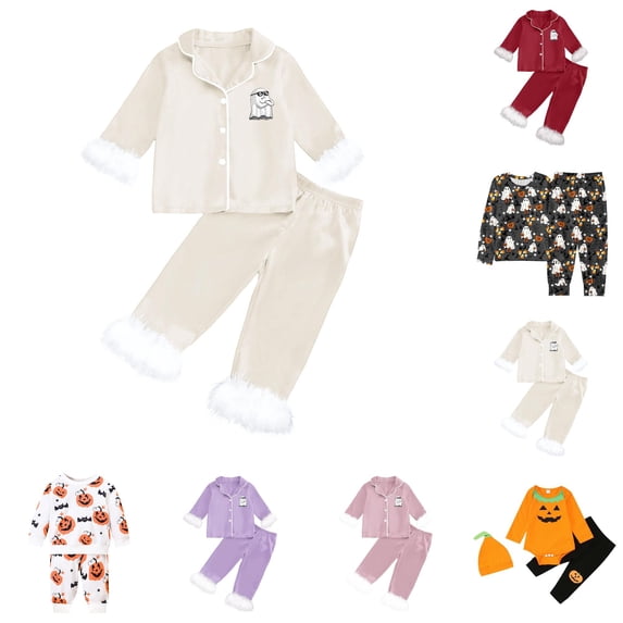 Miaoju Cotton Halloween Pajamas Pants for Top Ghost Print Long Sleeve Loungewear Clothes Set Cotton Teens' Sleepwear Sleepwear for