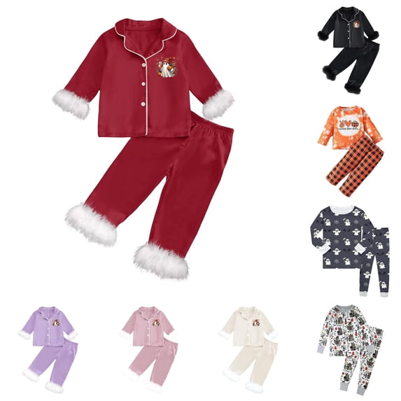 Miaoju Cotton Halloween Pajamas for 10-12 Graphic Print Top and Pant Sleepwear with Pockets Cotton Home Outfit Set 2-Piece Sleepwear Pjs for