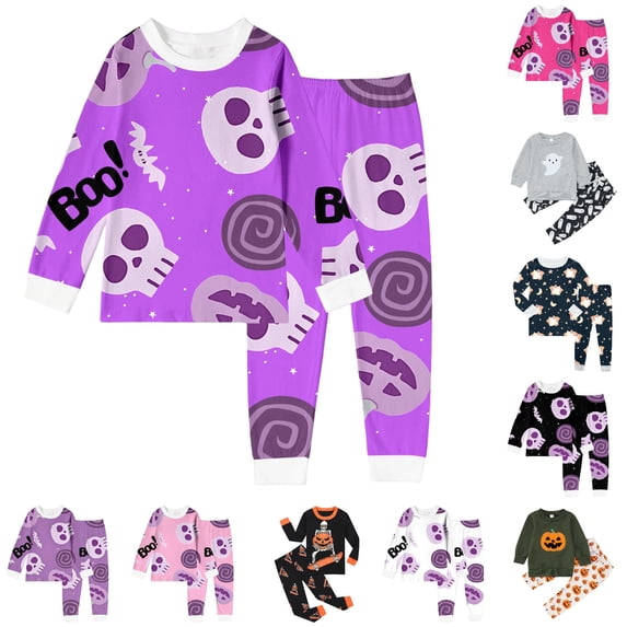Miaoju Cotton Halloween Pajamas for Cute Graphic Print Long Set Sleepwear for Top and Pant Matching Fashion 2-Piece Loungewear 2-Piece Sleepwear Pjs for