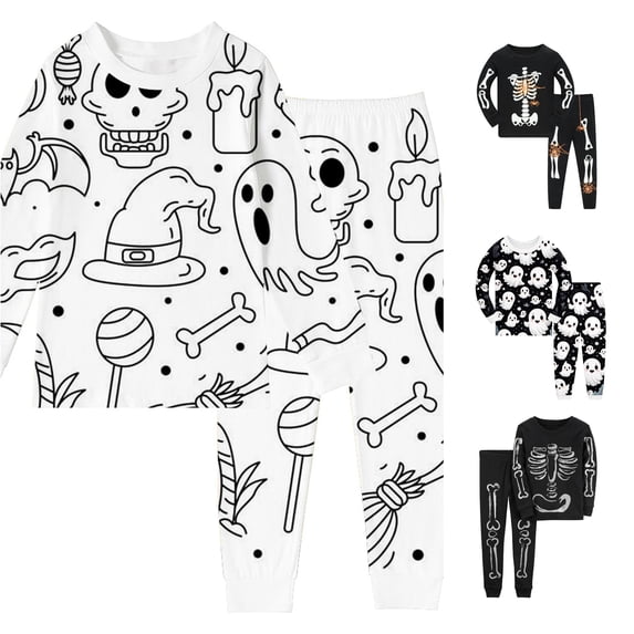 Miaoju Cotton Halloween Pajamas for Pjs Pumpkin Print Top and Pant Sleepwear with Pockets Trendy Homewear Set Colouring Pajama Sets 2 Piece Sets Pajamas for