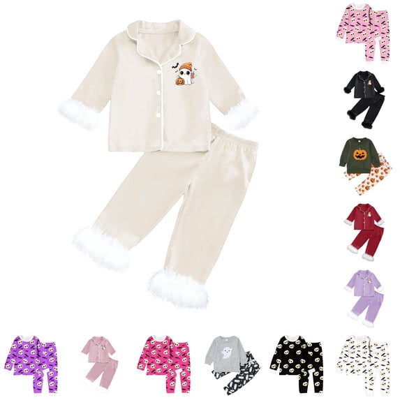 Miaoju Cotton Halloween Pajamas Set Lapel Pumpkin Print Long Sleeved Top Cotton Home Outfit Set 2 Piece Pjs for