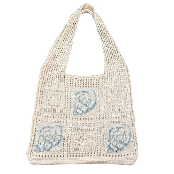Miaoju Crochet Tote Bag for Women, Knit Shoulder Handbag, Lightweight Reusable Shopping Bag, Summer Beach Woven Purse, White