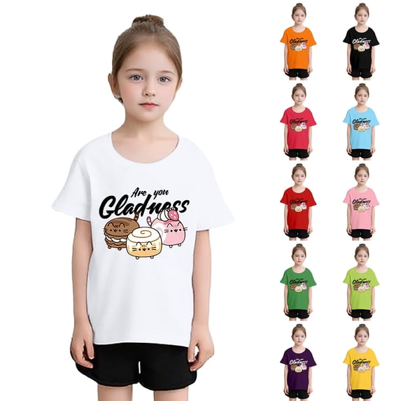 Miaoju Girls Oversized T Shirts Round Neck Cartoon Print Short Sleeve T Shirts Fashion Preppy Tops T Shirt for Boys and Girls