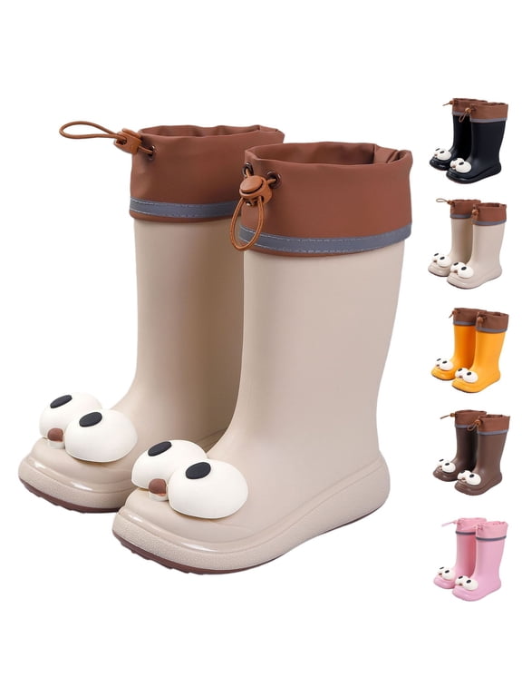Girls Rain Boots Kids Rainboots Toddler Glitter Waterproof Lightweight Easy-on Handles Outdoor