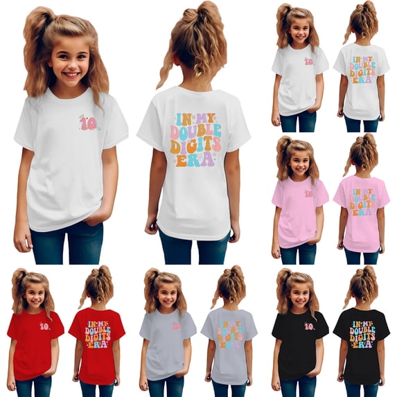 Miaoju Girls Size 10 Shirts Round Neck Graphic T-Shirts Short Sleeve T Shirt Top Comfortable Summer Tops Summer Clothes for Girls