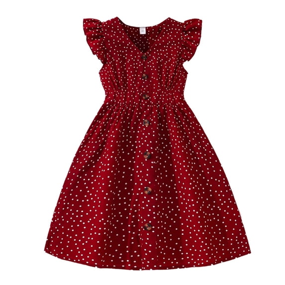 Miaoju Girls Summer Dress Size 10-12 Years Flutter Sleeve Dresses V-neck Solid Color Button Placket Clothes