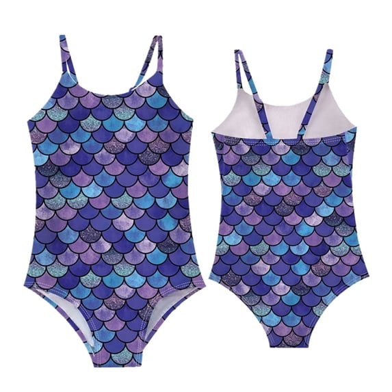 Miaoju Girls Swimsuit One Piece Scalloped Ribbed Tankini Quick Dry & Stretchy Crossback Floral Print Bathing Suit Swimwear Set Teens Girl Spaghetti Strap