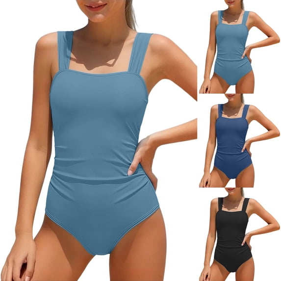 Miaoju Girls Swimsuit Ruffle Adjustable Straps One Piece Bathing Suit Solid Color Ruched Girls' Swimwear 9-16Y