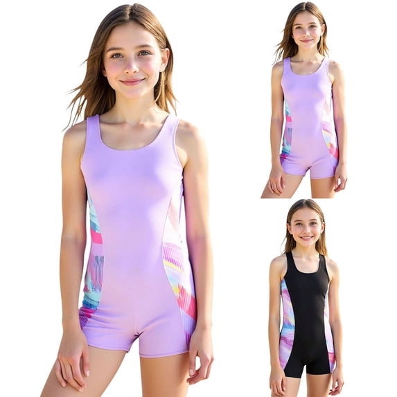 Miaoju Girls Swimsuit Ruffle Adjustable Straps One Piece Bathing Suit Solid Color Ruched Girls' Swimwear 9-16Y