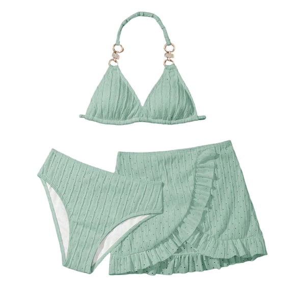 Miaoju Girls Swimsuits Size 14-16 Ruffle Bikini Sets Spaghetti Strap Tankini Set 3-Piece Bathing Suits for Girls