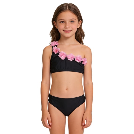 Miaoju Girls Two Piece Bathing Suits One Shoulder Swimsuits Kids Beach Pool Swimwear
