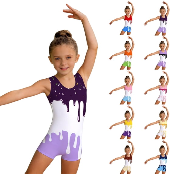 Miaoju Gymnastics Leotards for Girls Sparkly One-Piece Pro Kids Unitard Biketards with Shorts