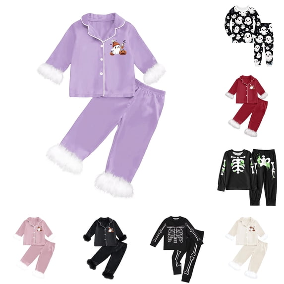 Miaoju Halloween Pajamas Set for Flower Front Pumpkin Print Long Sleeve Family Easter Outfits Matching Sets Comfortable Sleepwear Nightwear Loungewear 2 Piece Pjs for