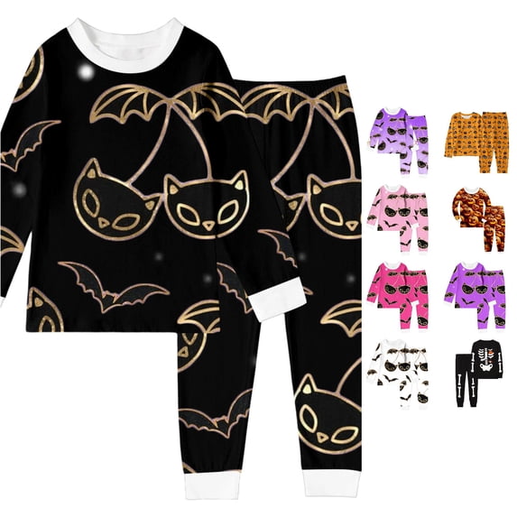 Miaoju Halloween Pajamas Set for Flower Ghost Print Top and Pant Casual Sleepwear with Pockets Funny Home Clothes 2 Piece Pjs Clothes Set Gifts for