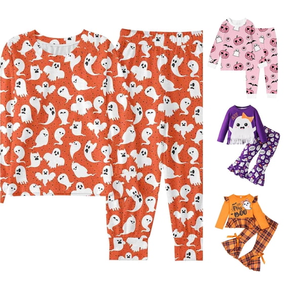 Miaoju Halloween Pajamas Set for Pjs Pumpkin Print Long Sleeve Loungewear Clothes Set Comfortable Home Outfit 2 Piece Pjs for