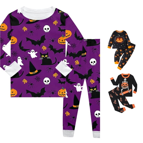 Miaoju Halloween Pajamas for Cute Graphic Print Long Sleeve Shirts and Pants Nightwear Set Soft Sleepwear Nightwear Loungewear 2 Piece Pjs for Gifts