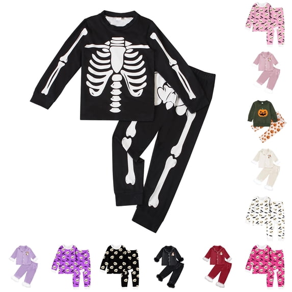 Miaoju Halloween Pajamas for Front Graphic Print Long Sleeve Pjs Cotton Tops and Pants Comfy Home Pajamas Set 2 Piece Pjs Clothes Set Gifts for