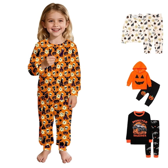 Miaoju Halloween Pajamas for Cute Graphic Print Long Sleeve Family Easter Outfits Matching Sets Soft 2 Piece Nightwear Sleepwear for