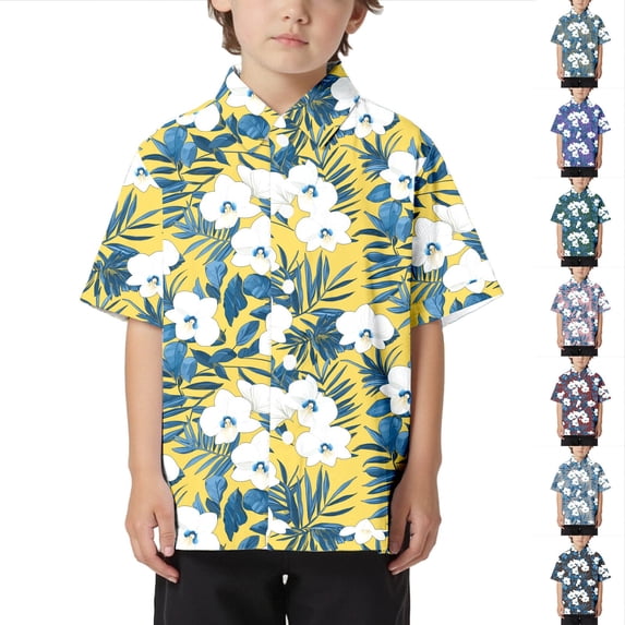 Miaoju Kids Polo Shirts Boys Button Down Shirt Cartoon Print Short Sleeve Fashion Beach Shirt Summer Shirt With Pocket for Kids