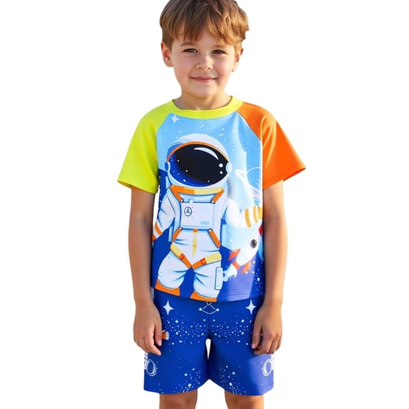 Miaoju Kids Rash Guard 2 Piece Cute Print Swimwear Boys Two Piece Swim Set Pool Bathing Suit Kids