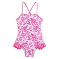 thumbnail image 1 of Miaoju One Piece Swimsuit for Girls 7-8 Cut Out Tankini Sets Quick Dry & Stretchy Cute Printed Bathing Suit Swimwear with Cover Up Pants with Mesh Cover Ups, 1 of 8