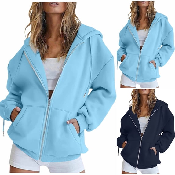 Miaoju Oversized Zip Up Hoodie for Women, Soft Fleece Cotton Blend, Cozy Full Zip Sweatshirt