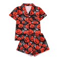 thumbnail image 1 of Miaoju Pajamas for Women Set 2 Piece Short Sleeve Button Down Satin Pjs Halloween Loungewear Fall Pjs Sets Funny Print Sleepwear, 1 of 7