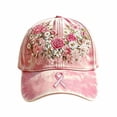 thumbnail image 1 of Miaoju Pink Ribbon Cancer Awareness Hat Floral Print Baseball Cap Adjustable Fit Women Support Awareness Cap, 1 of 4