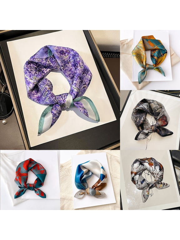 Silk Women Small Square Neck Scarfs Lightweight Headscarf Printed Neckerchief Gift Packed