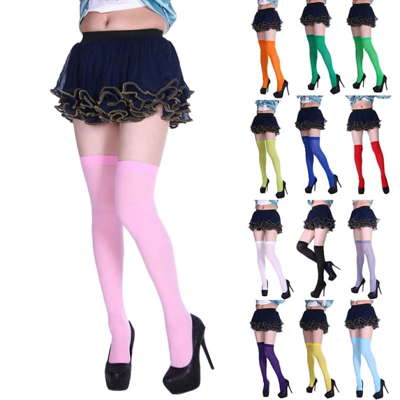 Miaoju Solid Color Thigh High Socks Smooth Polyester Blend Wide Elastic Stay up Band All Season Comfort Party and Ready Gentle on Skin