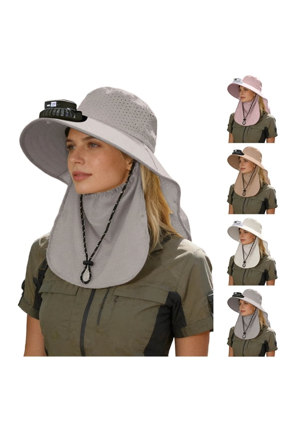 Sun Hat for Women Men Solar Fan Hats Wide Brim Sun Fishing Hats Detachable Face Cover Outdoor Bucket Hat