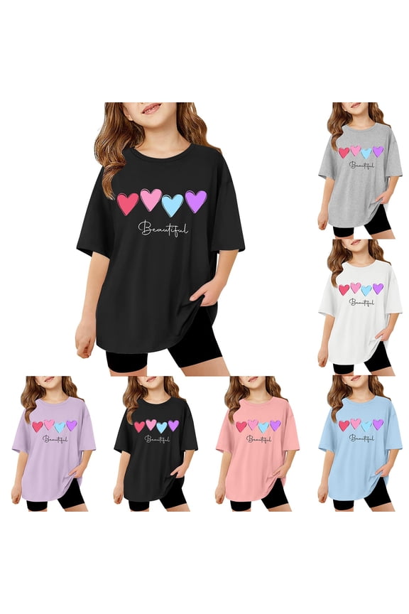 T Shirts for Girls Round Neck Letter Graphic Printed Short Sleeve T-Shirt Funny Tee Shirt Children's Shirts