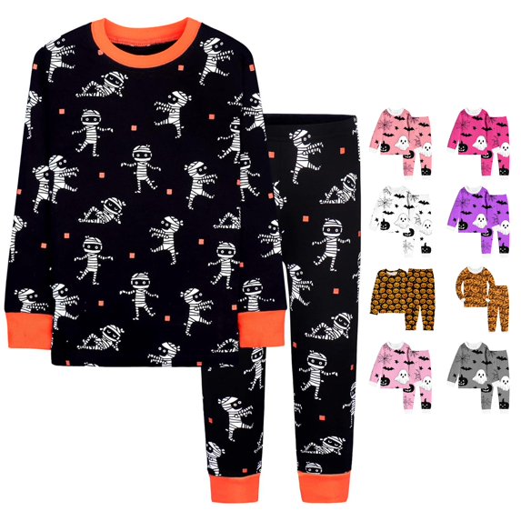 Miaoju Cotton Halloween Pajamas Set Lapel Pumpkin Print Long Set Sleepwear for Top and Pant Matching Fashion Teens' Sleepwear 2 Piece Loungewear Nightwear Outfits