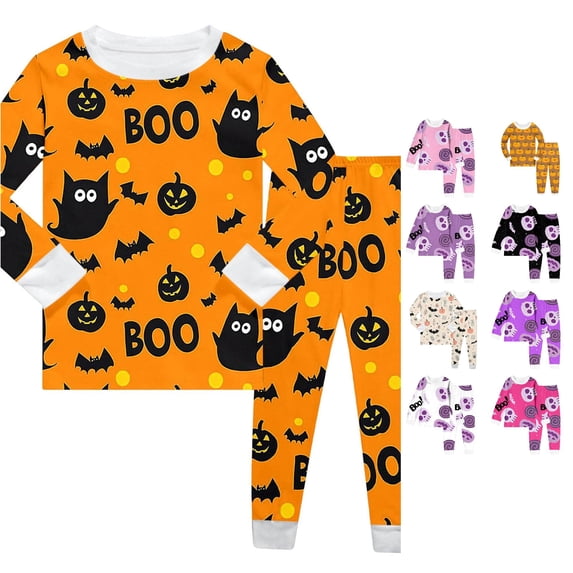 Miaoju Cotton Halloween Pajamas Graphic Print Long Sleeve Top Pants Pajama Set Loose Sleepwear Set 2 Piece Outfits for