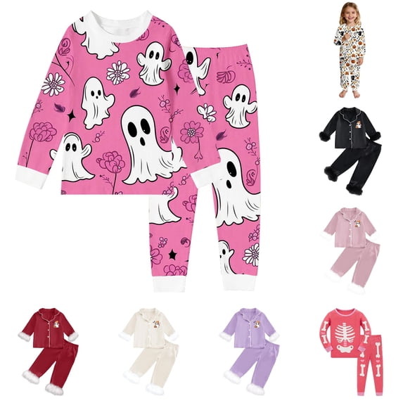 Miaoju Cotton Halloween Pajamas Set Cute Graphic Print Long Sleeve Pjs Cotton Tops and Pants Comfy 2 Piece Nightwear 2 Piece Pjs Clothes Set Gifts for