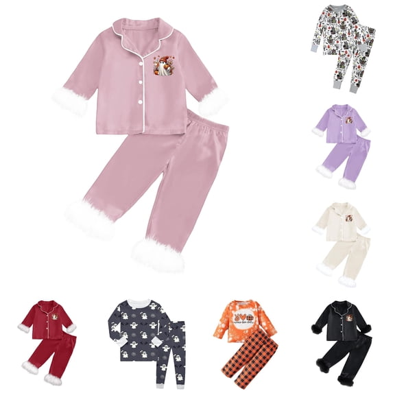 Miaoju Cotton Halloween Pajamas Sets Top Graphic Print Long Sleeve Pjs Cotton Tops and Pants Cotton 2-Piece Loungewear 2 Piece Cotton Pajama Sets