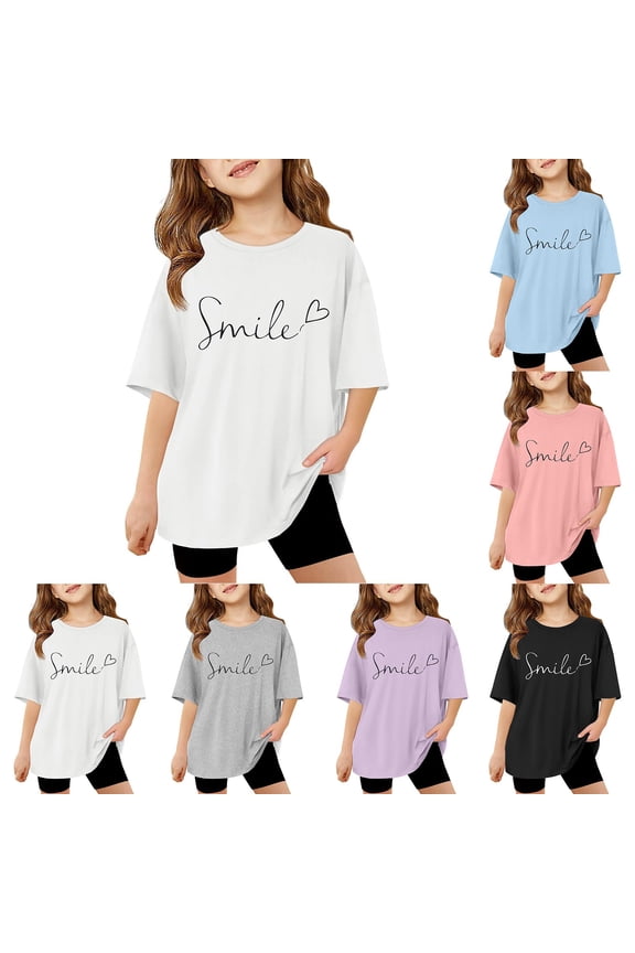 Girl Tops Crew Neck Graphic T-Shirts Short Sleeve T Shirt Fashion Cool Blouse Tops Summer Clothes for Girls