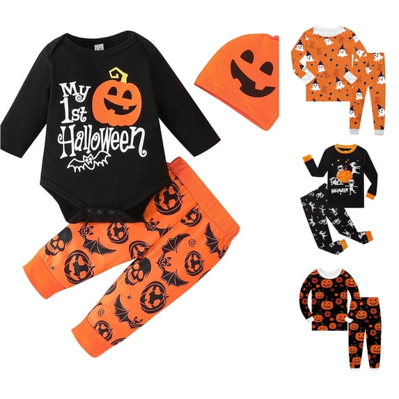 Miaoju Halloween Pajamas Cotton Ghost Print Top and Pant Casual Sleepwear with Pockets Comfortable Sleepwear Nightwear Loungewear 2-Piece Sleepwear Pjs for