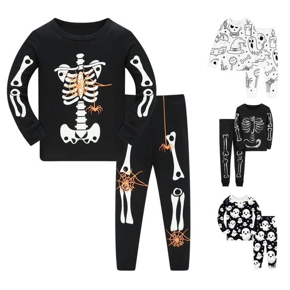 Miaoju Halloween Pajamas Cute Graphic Print Long Sleeve Pjs Cotton Tops and Pants Casual Sleepwear Set 2 Piece Pjs for Gifts