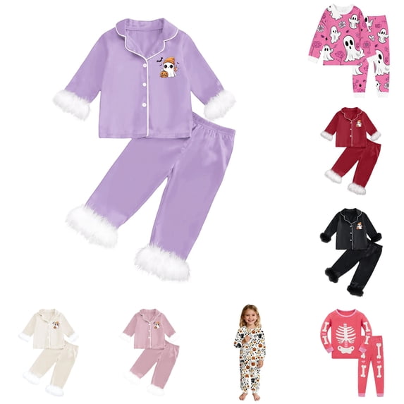 Miaoju Halloween Pajamas Cute Graphic Print Long Sleeved Top Loose Home Outfit Set 2-Piece Sleepwear Pjs for
