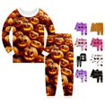 thumbnail image 1 of Miaoju Halloween Pajamas Set Lapel Graphic Print Long Sleeve Pjs Cotton Tops and Pants Comfortable Home Pajamas Set 2 Piece Sets Pajamas for, 1 of 4