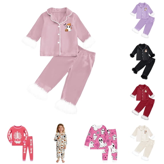 Miaoju Cotton Halloween Pajamas Front Ghost Print Top and Pant Casual Sleepwear with Pockets Casual Home Outfit 2 Piece Pajama Outfits