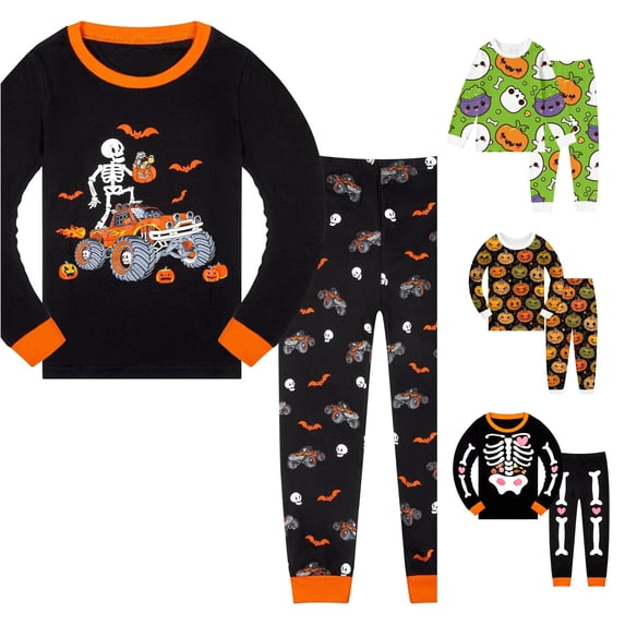 Miaoju Cotton Halloween Pajamas Set Lapel Graphic Print Long Sleeve Pjs Cotton Tops and Pants Comfy Home Clothes 2-Piece Sleepwear Pjs for