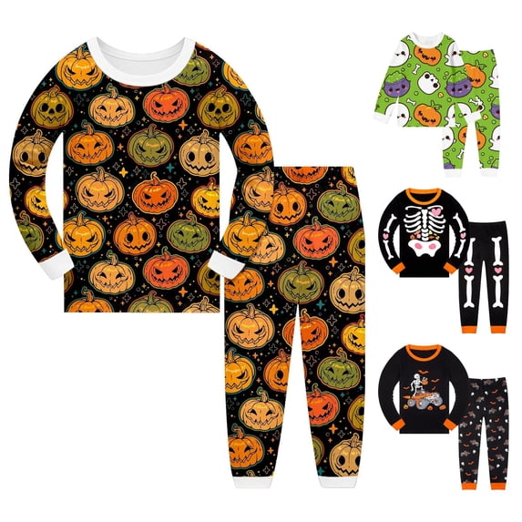 Miaoju Cotton Halloween Pajamas Size 12 Pumpkin Print Long Sleeve Top Pants Pajama Set Funny Home Clothes Two-Piece Pj Sleepwear Sets