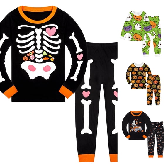 Miaoju Cotton Halloween Pajamas Size 14 Front Cute Graphic Print Long Sleeve Top Pants Pajama Set Comfy Sports Top 2 Piece Loungewear