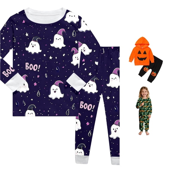 Miaoju Cotton Halloween Pajamas Size 7-8 Cute Graphic Print Long Sleeve Loungewear Clothes Set Funny 2 Piece Nightwear 2 Piece Pjs Clothes Set Gifts for