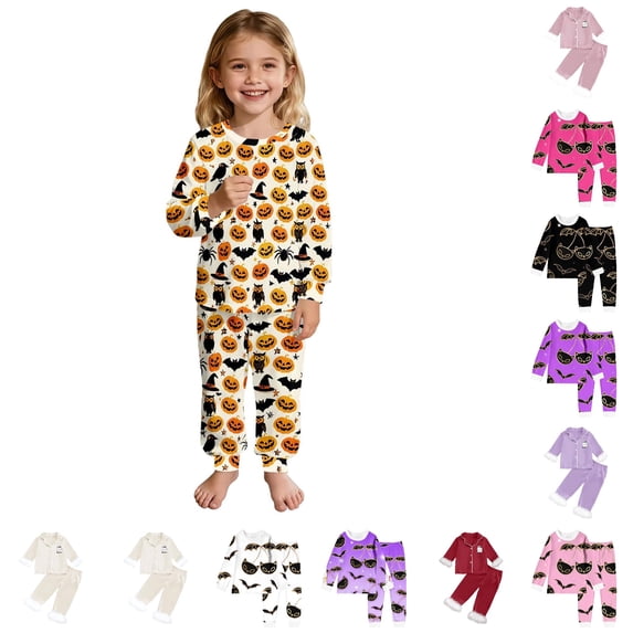 Miaoju Cotton Halloween Pajamas Size 9 Top Ghost Print Long Sleeved Top Funny Home Outfit Set 2-Piece Sleepwear Pjs for