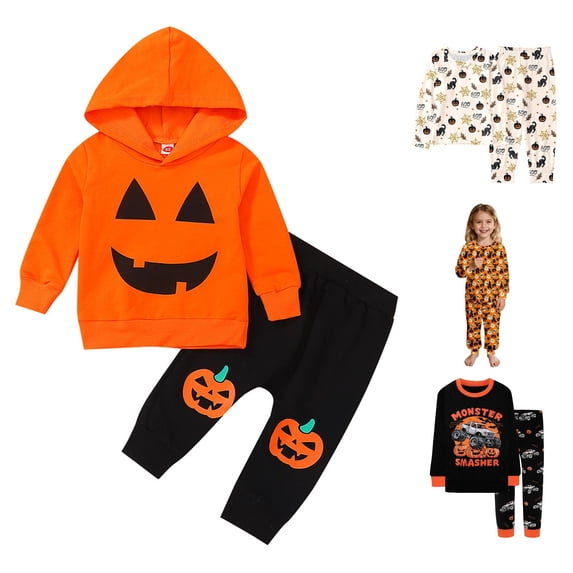 Miaoju Halloween Pajamas Big Front Cute Graphic Print Long Sleeve Shirts and Pants Nightwear Set Fashion 2 Piece Nightwear Two-Piece Pj Sleepwear Sets