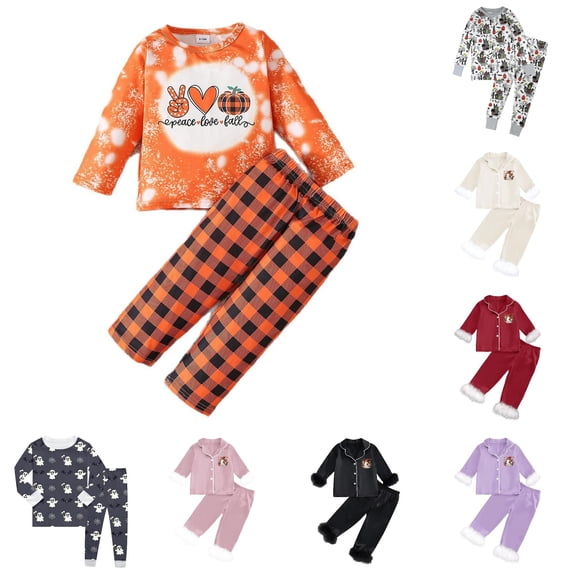 Miaoju Halloween Pajamas Big Pjs Graphic Print Long Sleeve Loungewear Clothes Set Funny Home Outfit Set 2 Piece Pjs Clothes Set Gifts for