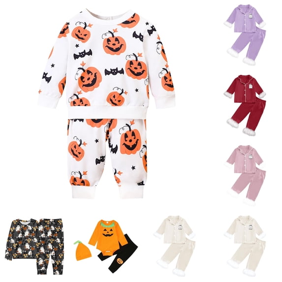 Miaoju Halloween Pajamas Cotton Pumpkin Print Long Sleeve Pjs Cotton Tops and Pants Comfy Sleepwear Set Sleepwear for